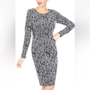 Vintage Betsey Johnson Black White Rose Sheath Print Dress Women’s 14 (1265)